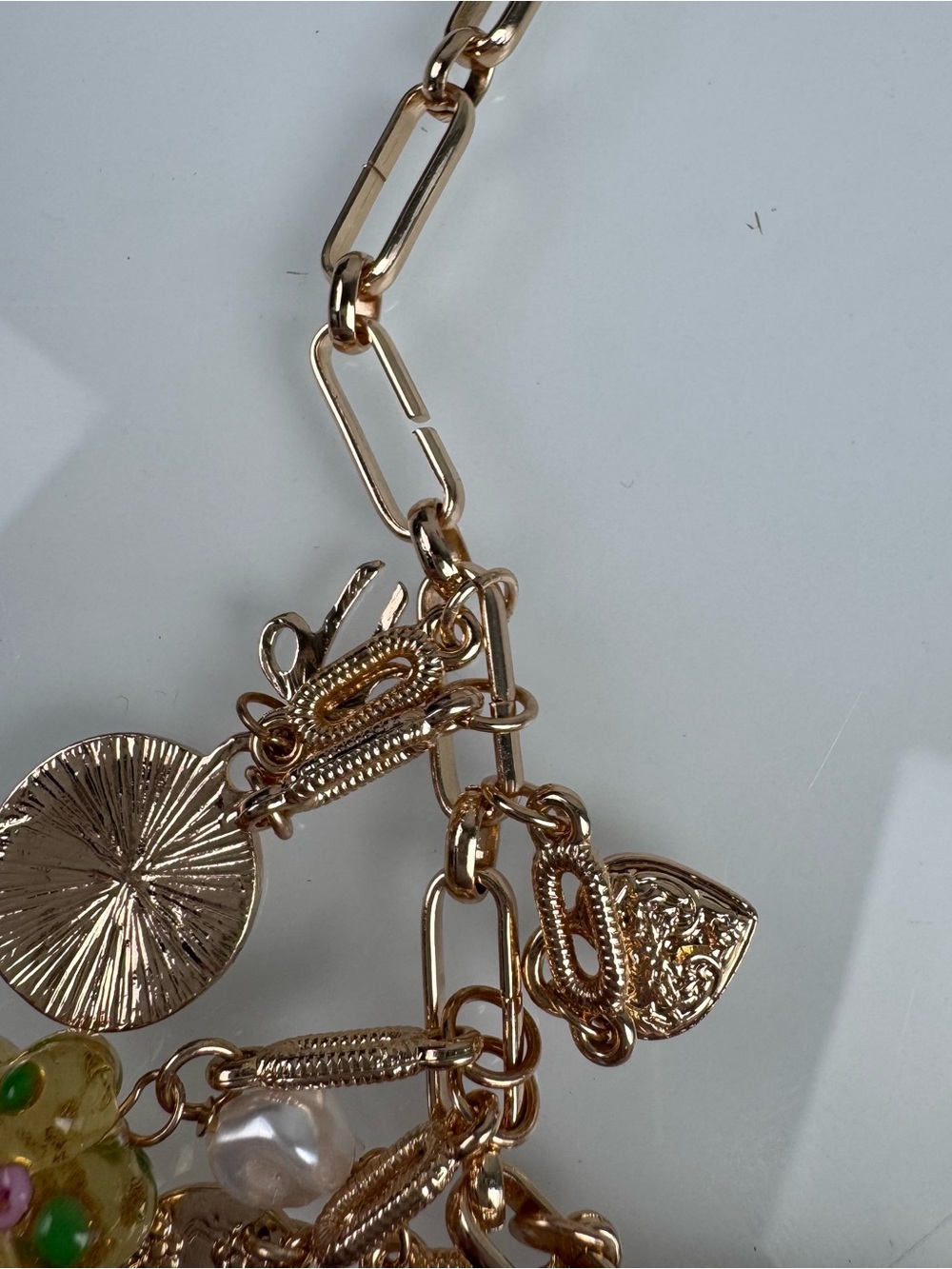 AE American Eagle Necklace Jewelry Charm Bangle Chainlink Gold Sardines Flowers - Picture 3 of 6